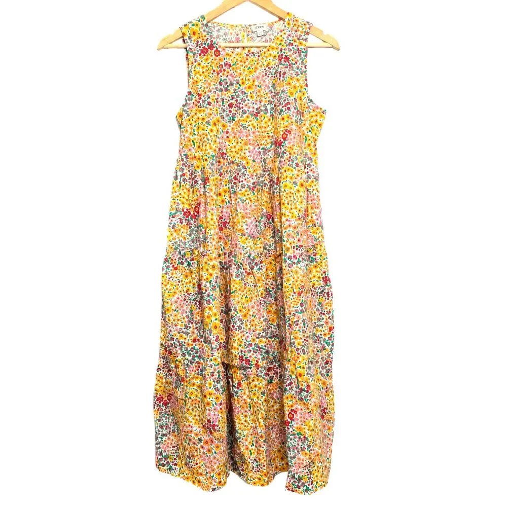 J.Crew Re-Imagined Floral Tiered Midi Dress Size 4 Cotton Stretch Sleeveless